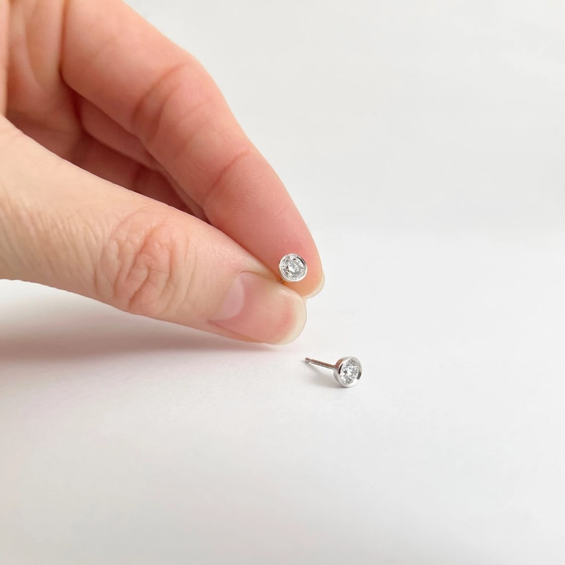 Round Diamond Bezel Stud Earrings 14K White Gold, .37 CTW - 2