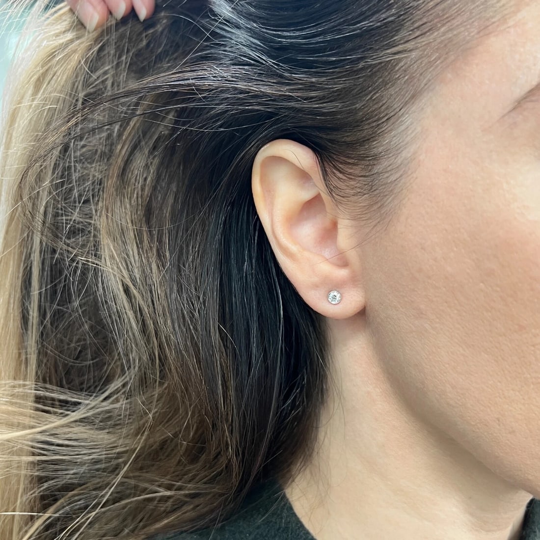 Round Diamond Bezel Stud Earrings 14K White Gold, .37 CTW - 3