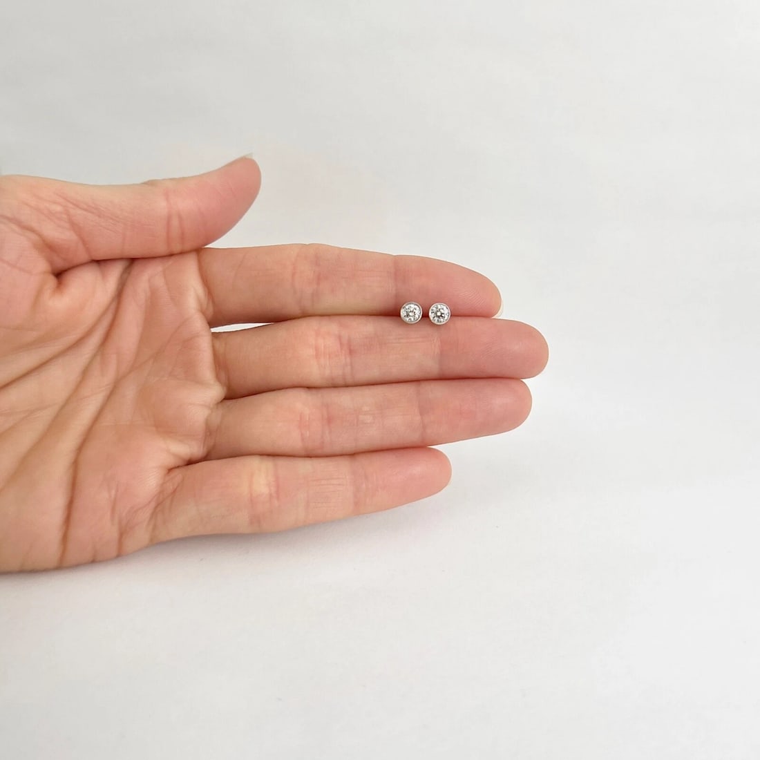 Round Diamond Bezel Stud Earrings 14K White Gold, .37 CTW - 4