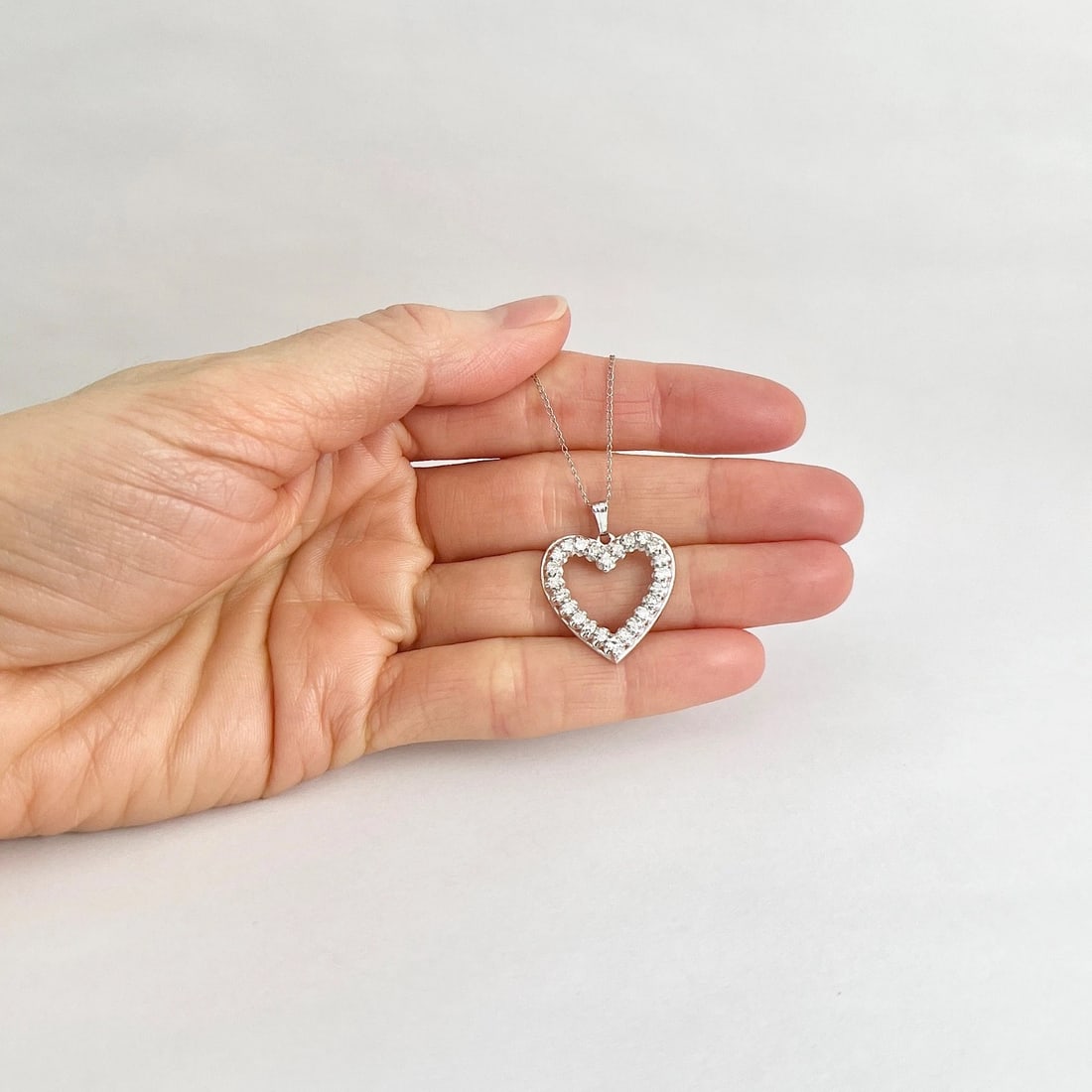 Open Diamond Heart Pendant Necklace 14K White Gold, .48 CTW - 2