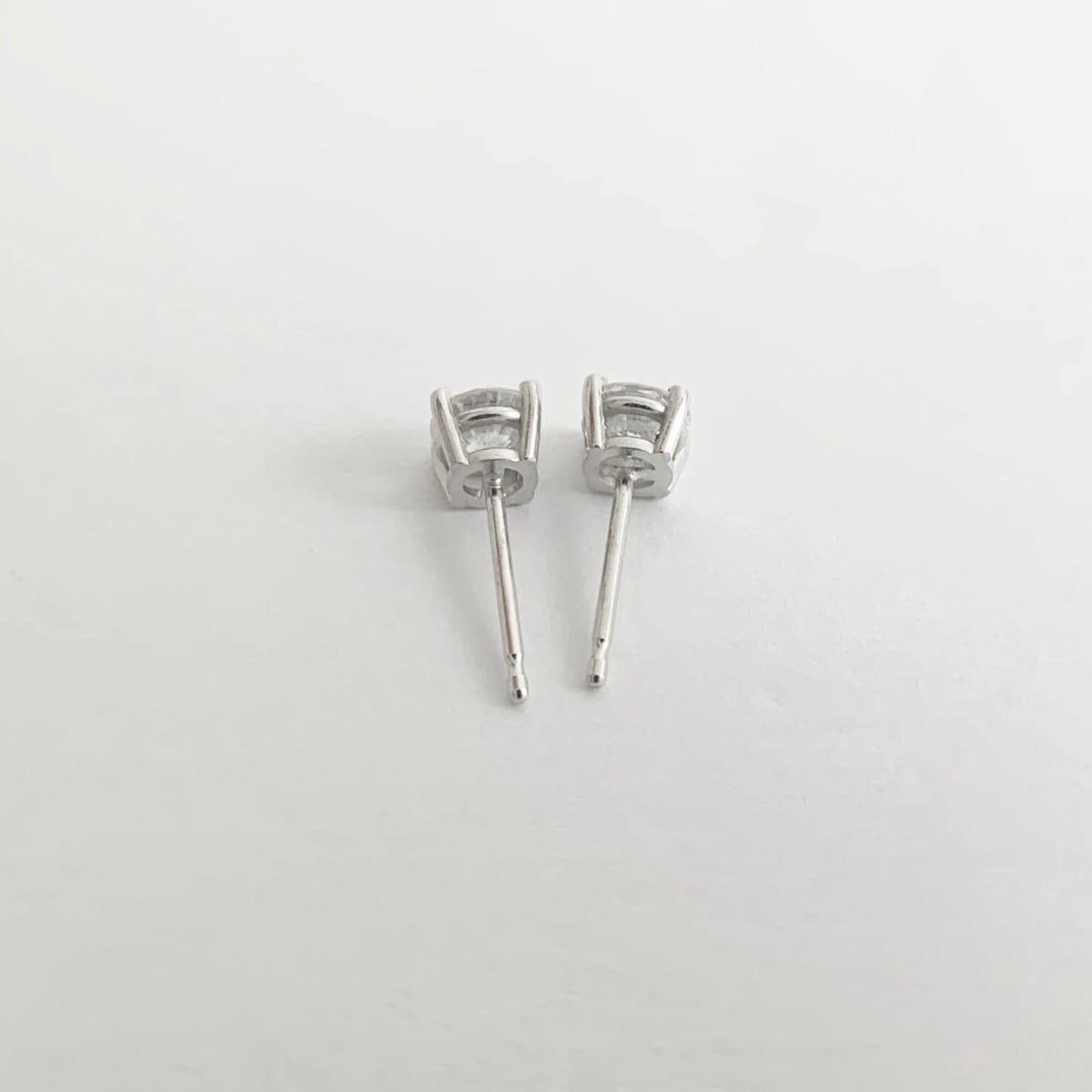 Round Diamond Stud Earrings 14K White Gold 4-Prong Basket Push Backs, .81 CTW - 7