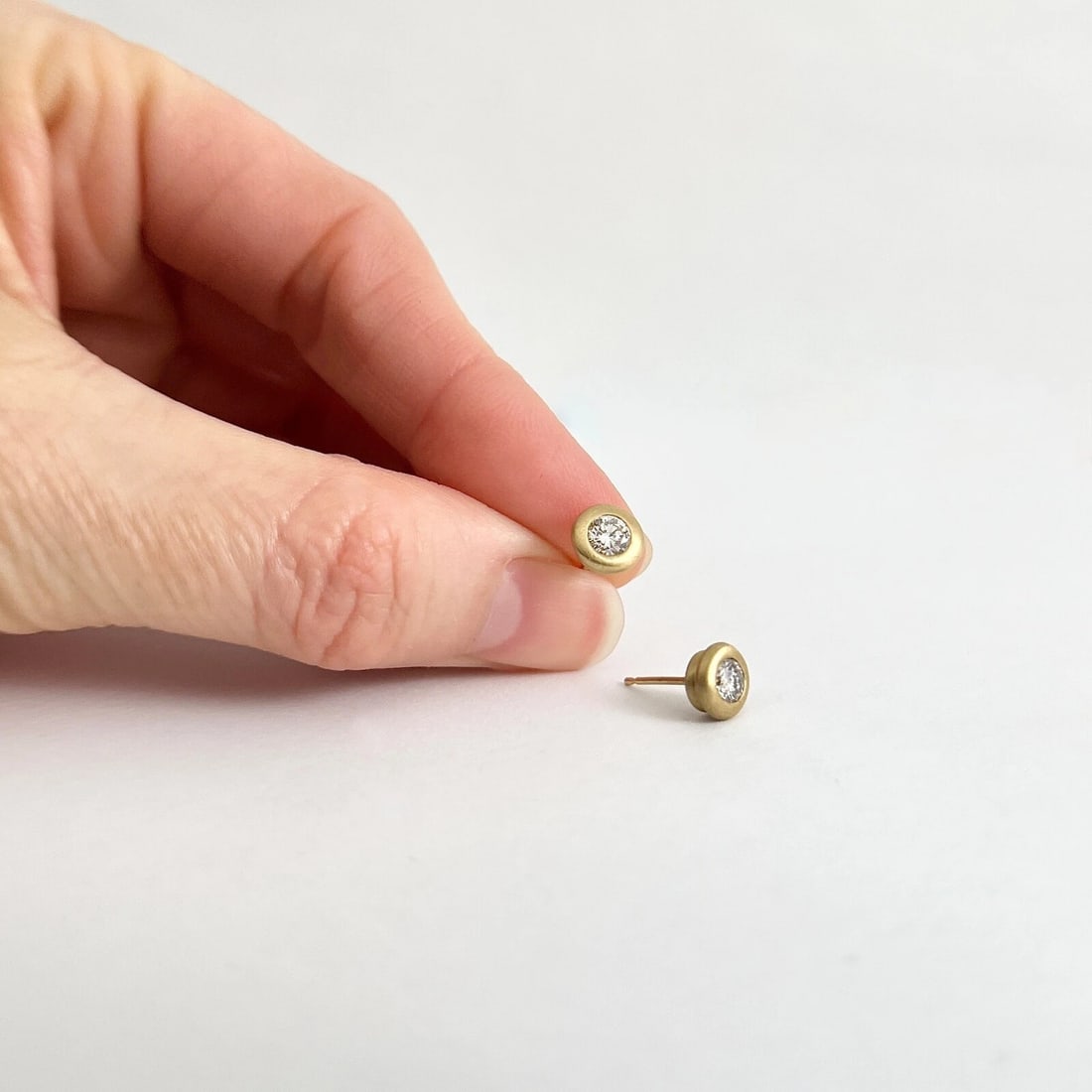 Round Thick Satin Bezel Diamond Stud Earrings 14K Yellow Gold .42 CTW - 3