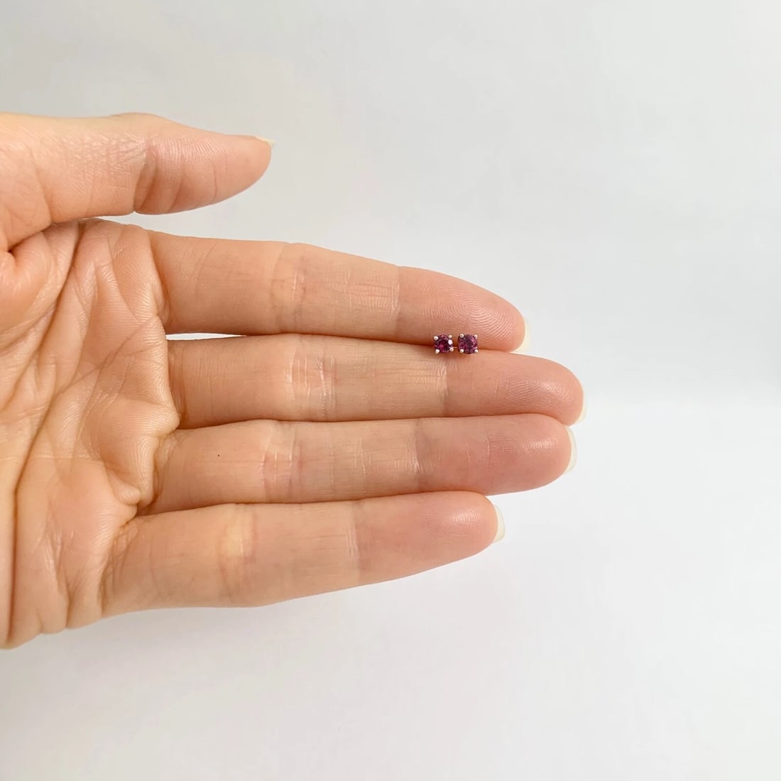 Small Round Pink Tourmaline Gemstone Stud Earrings 14K White Gold .25 CTW .55 Gr - 2