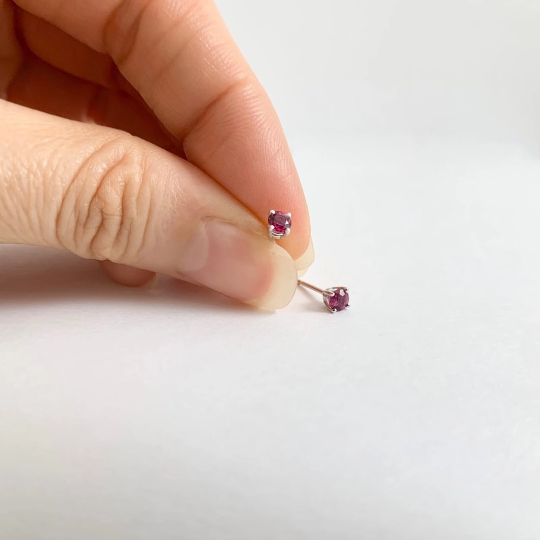 Small Round Pink Tourmaline Gemstone Stud Earrings 14K White Gold .25 CTW .55 Gr - 3