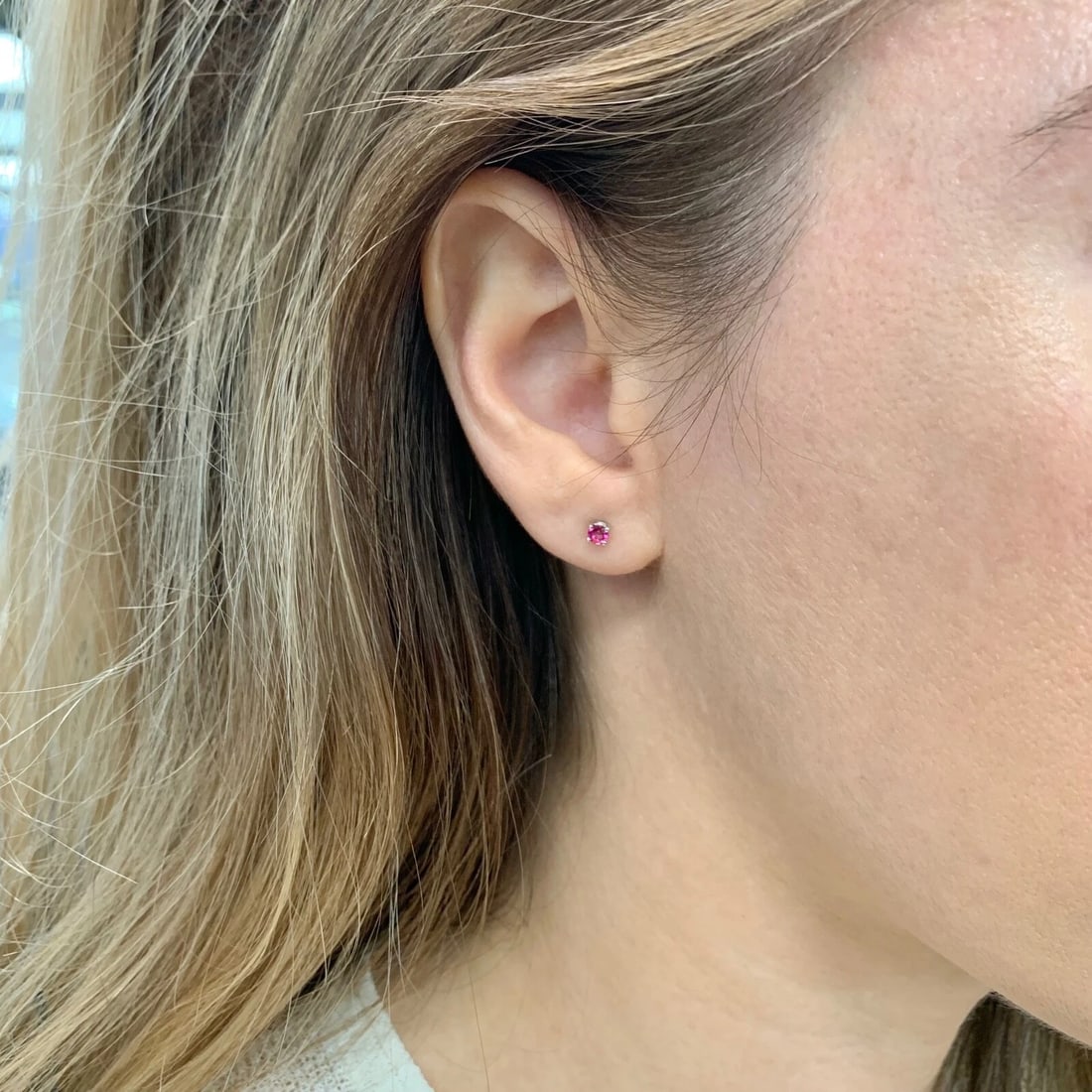 Small Round Pink Tourmaline Gemstone Stud Earrings 14K White Gold .25 CTW .55 Gr - 4
