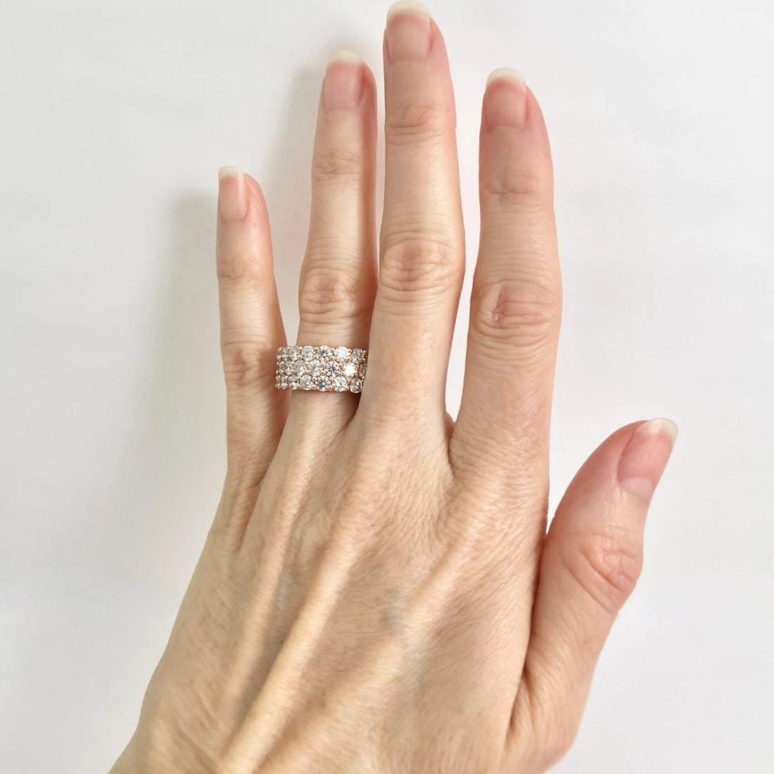 Wide 3-Row Pave Diamond Band Statement Ring 14K Pink Rose Gold, 3.57 CTW - 2