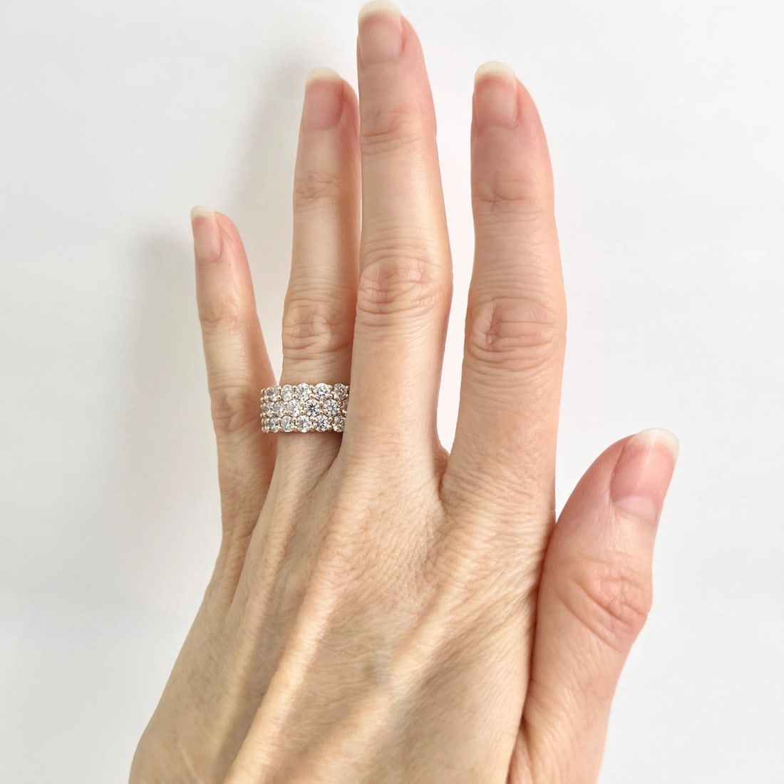 Wide 3-Row Pave Diamond Band Statement Ring 14K Pink Rose Gold, 3.57 CTW - 3