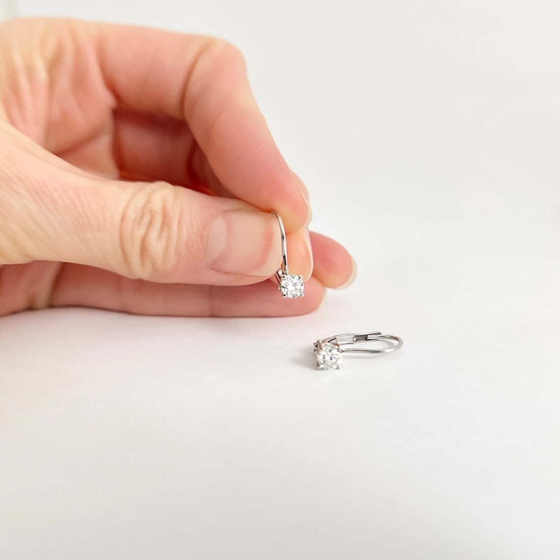 Round Diamond Solitaire Drop Earrings 14K White Gold, .51 CTW - 2