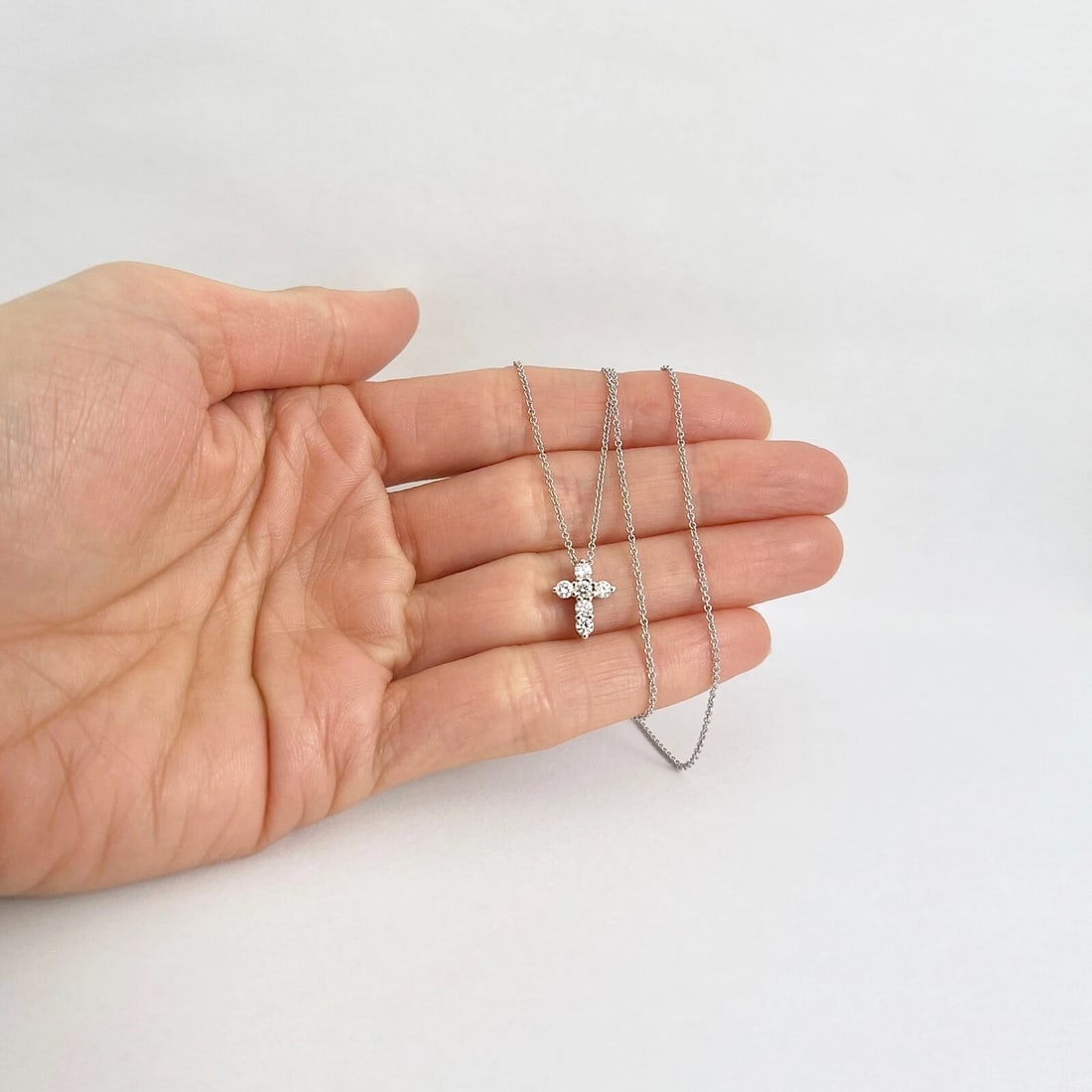 Small Diamond Cross Religious Pendant Necklace 14K White Gold .35 CTW - 2