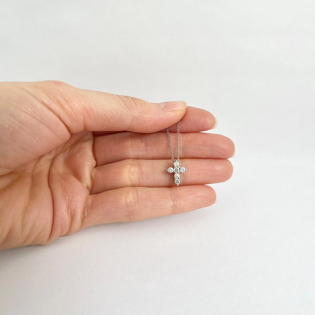Small Diamond Cross Religious Pendant Necklace 14K White Gold .35 CTW - 3