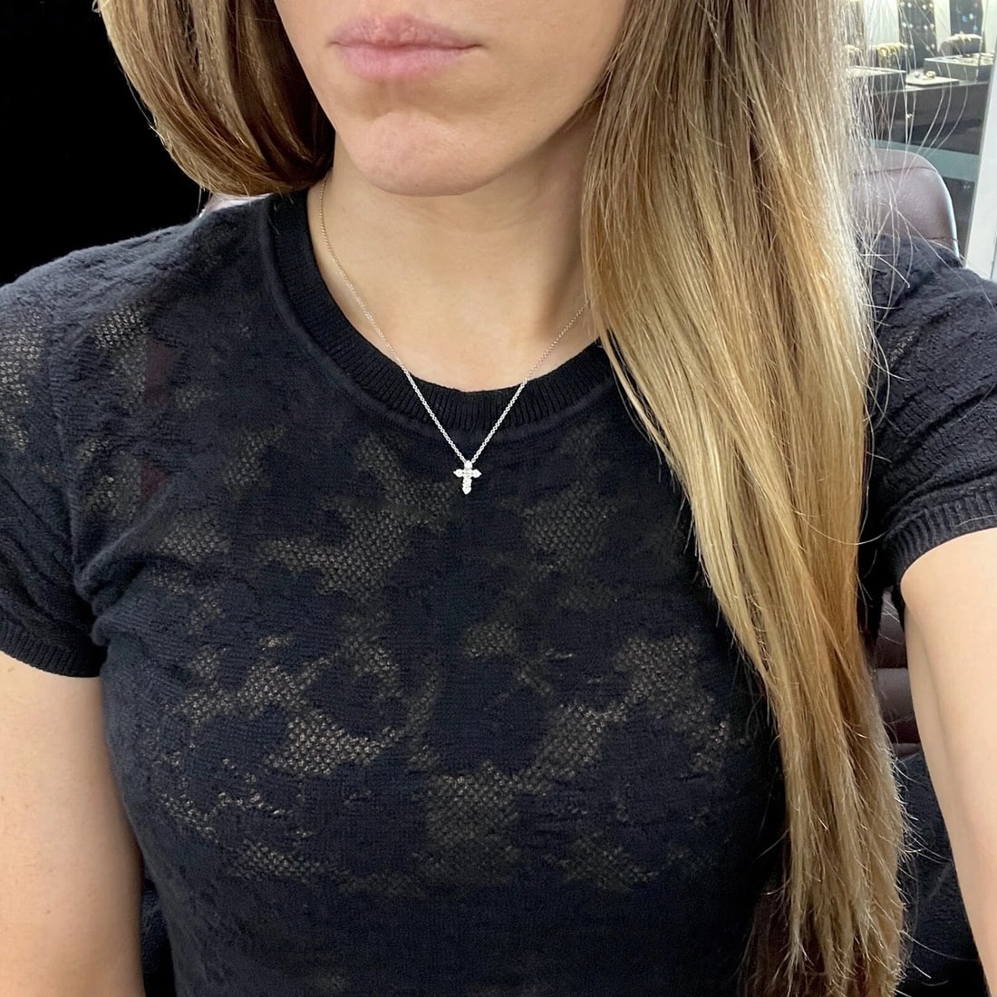 Small Diamond Cross Religious Pendant Necklace 14K White Gold .35 CTW - 4