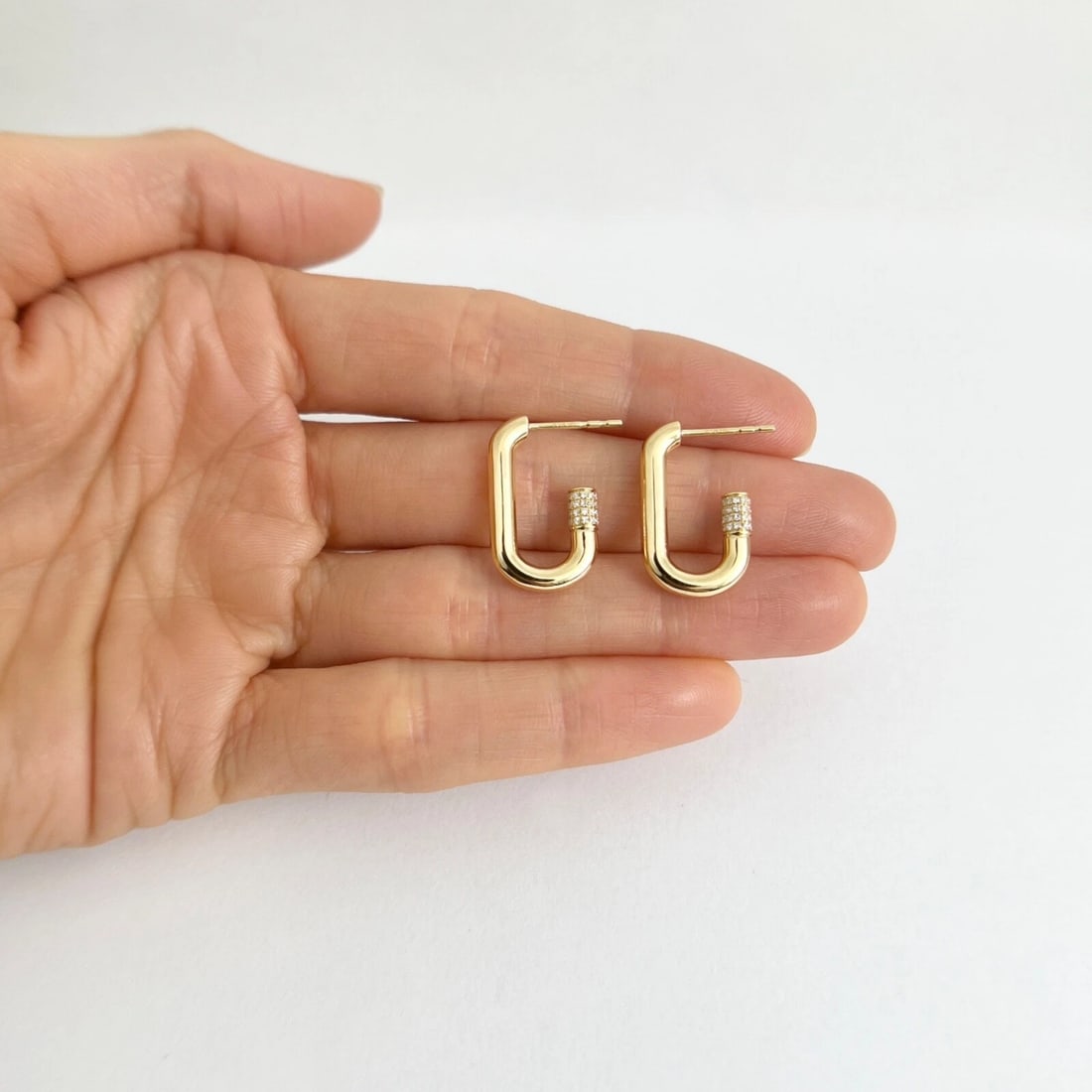 Pave Diamond Tip Oblong Hoop Earrings 14K Yellow Gold, .20 CTW - 2