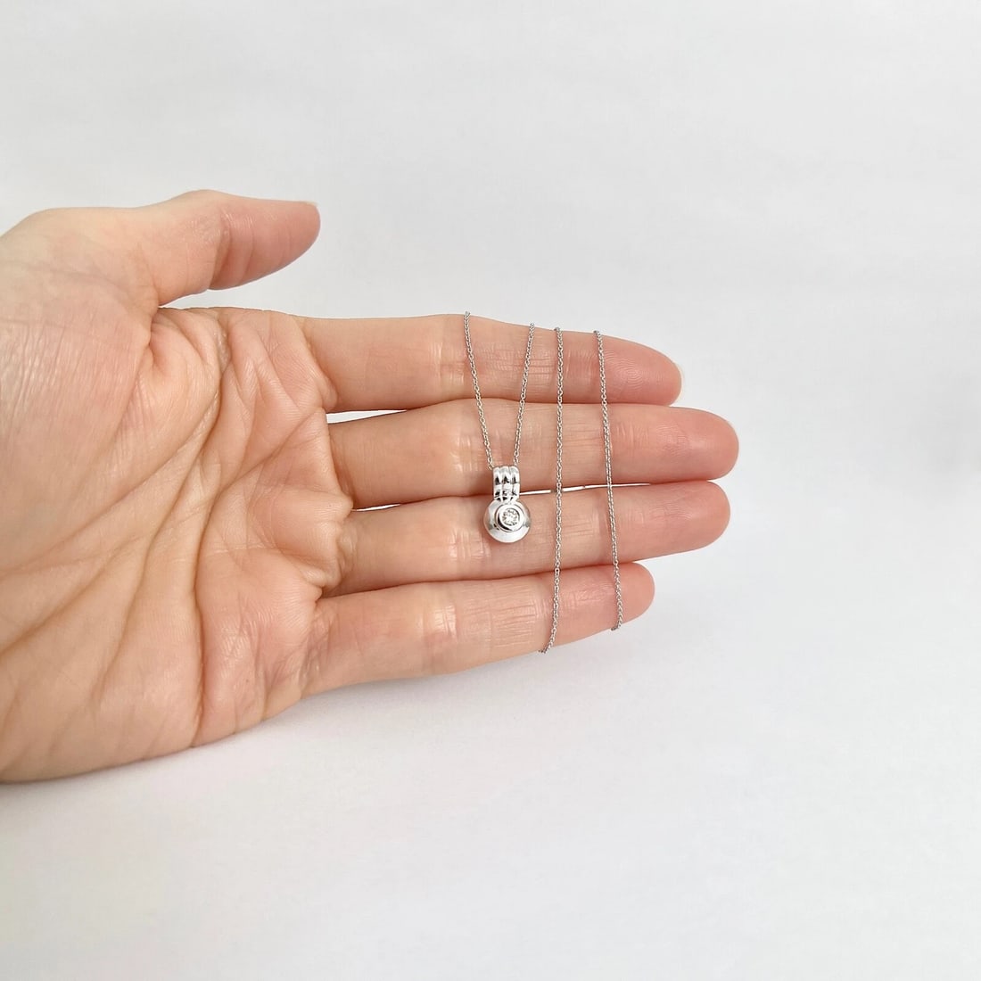 Round Bezel-Set Solitaire Diamond Pendant Necklace 14K White Gold .07 CT - 2