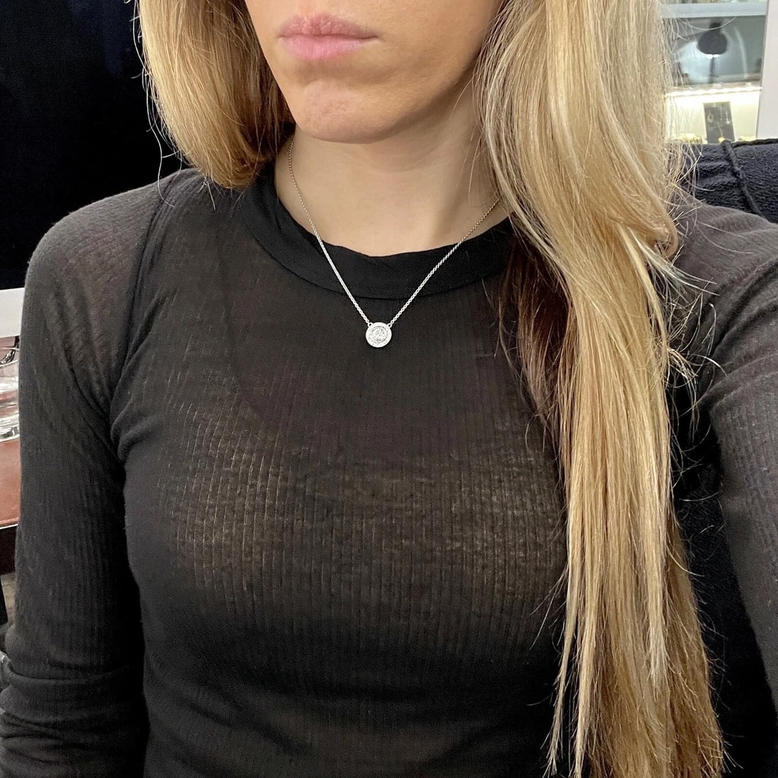 Round Diamond Bezel Halo Milgrain Pendant Necklace 14K White Gold, 1.04 CTW - 3