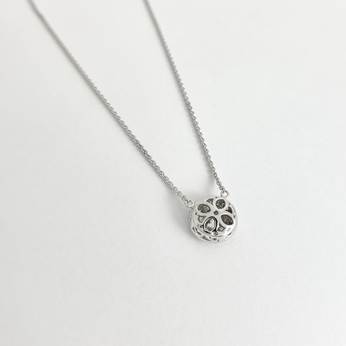 Round Diamond Bezel Halo Milgrain Pendant Necklace 14K White Gold, 1.04 CTW - 6