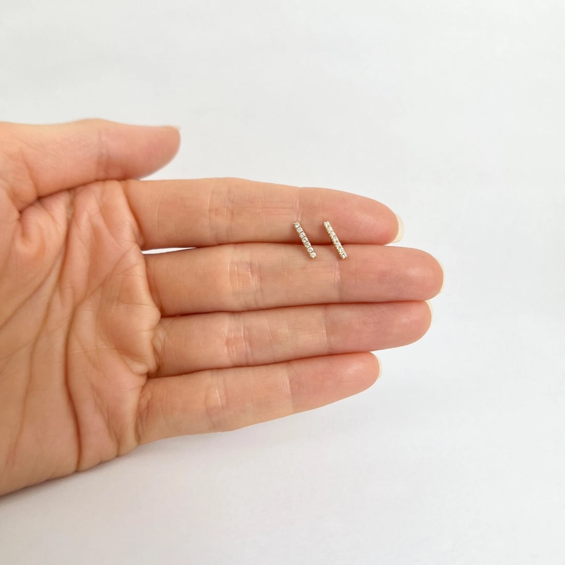 Thin Diamond Bar Stud Earrings 14K Yellow Gold .15 CTW - 2