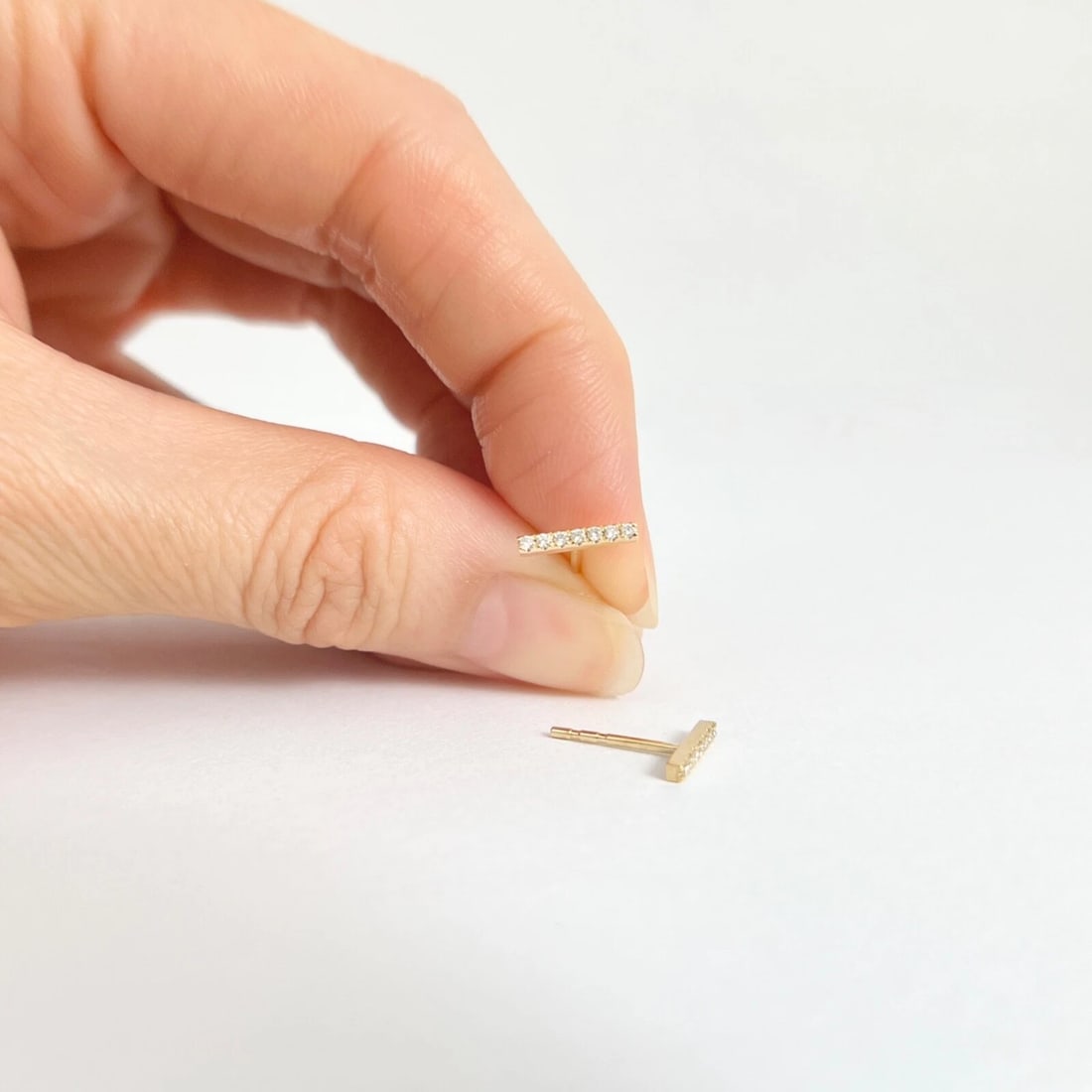 Thin Diamond Bar Stud Earrings 14K Yellow Gold .15 CTW - 3
