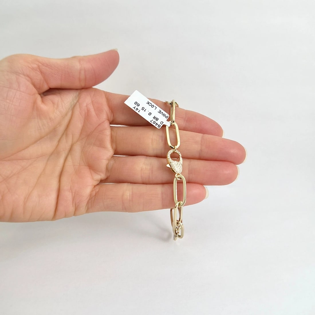 Pave Diamond Clasp Paperclip Chain Link Bracelet 14K Yellow Gold, .15 CTW - 2