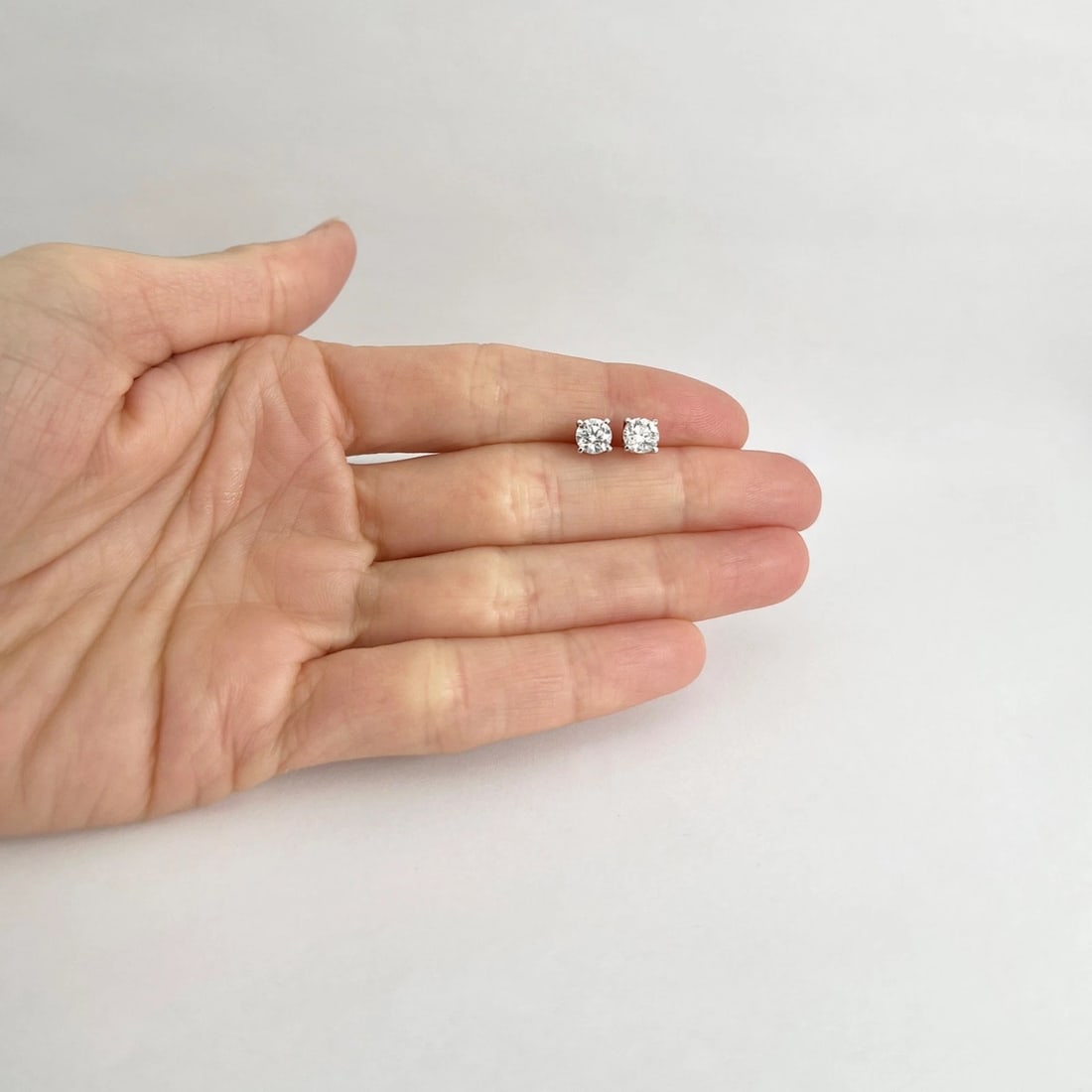 Round Diamond Stud Earrings 14K White Gold 4-Prong Basket, 1.01 CTW - 2