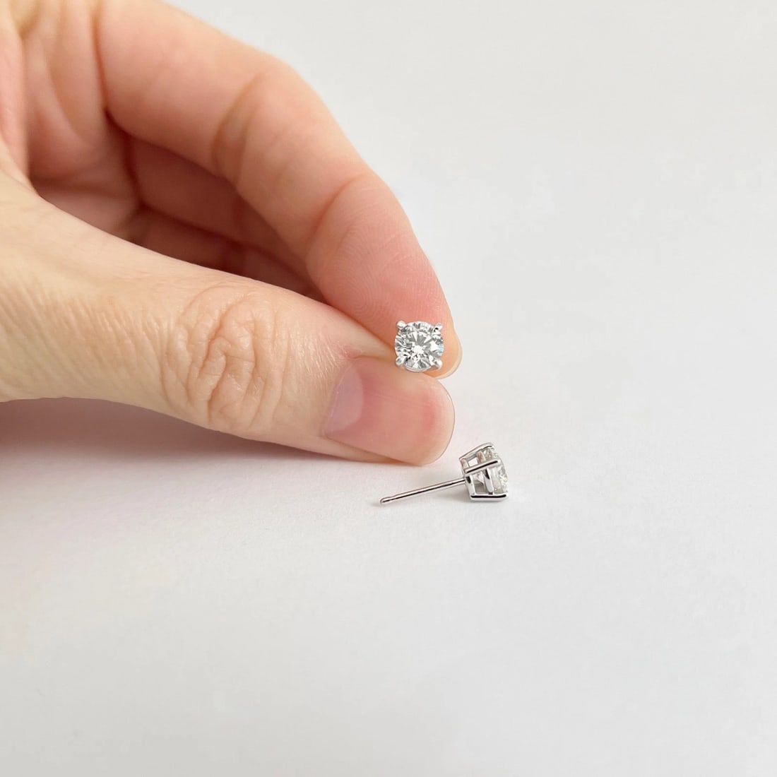 Round Diamond Stud Earrings 14K White Gold 4-Prong Basket, 1.01 CTW - 3