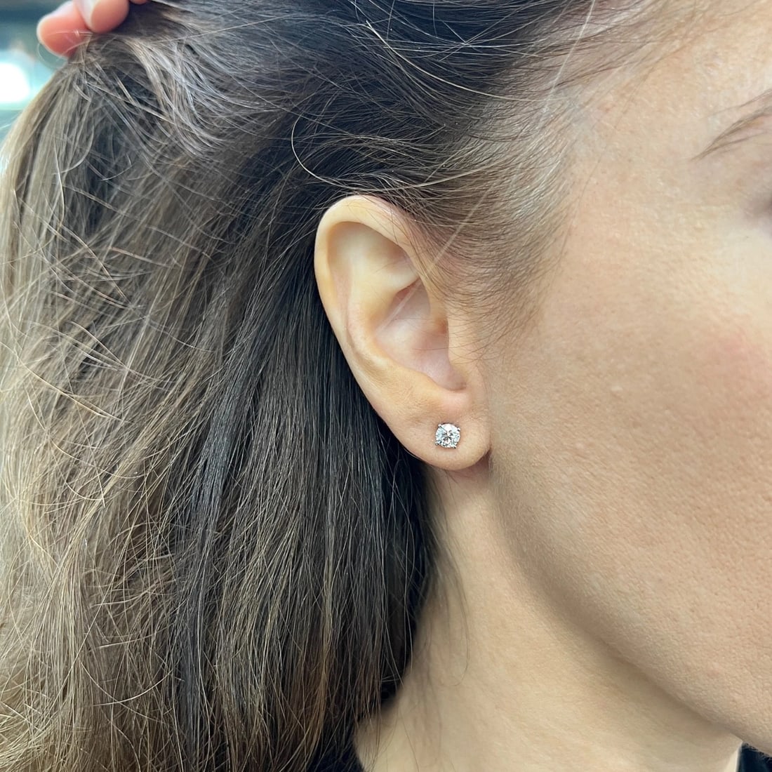 Round Diamond Stud Earrings 14K White Gold 4-Prong Basket, 1.01 CTW - 4