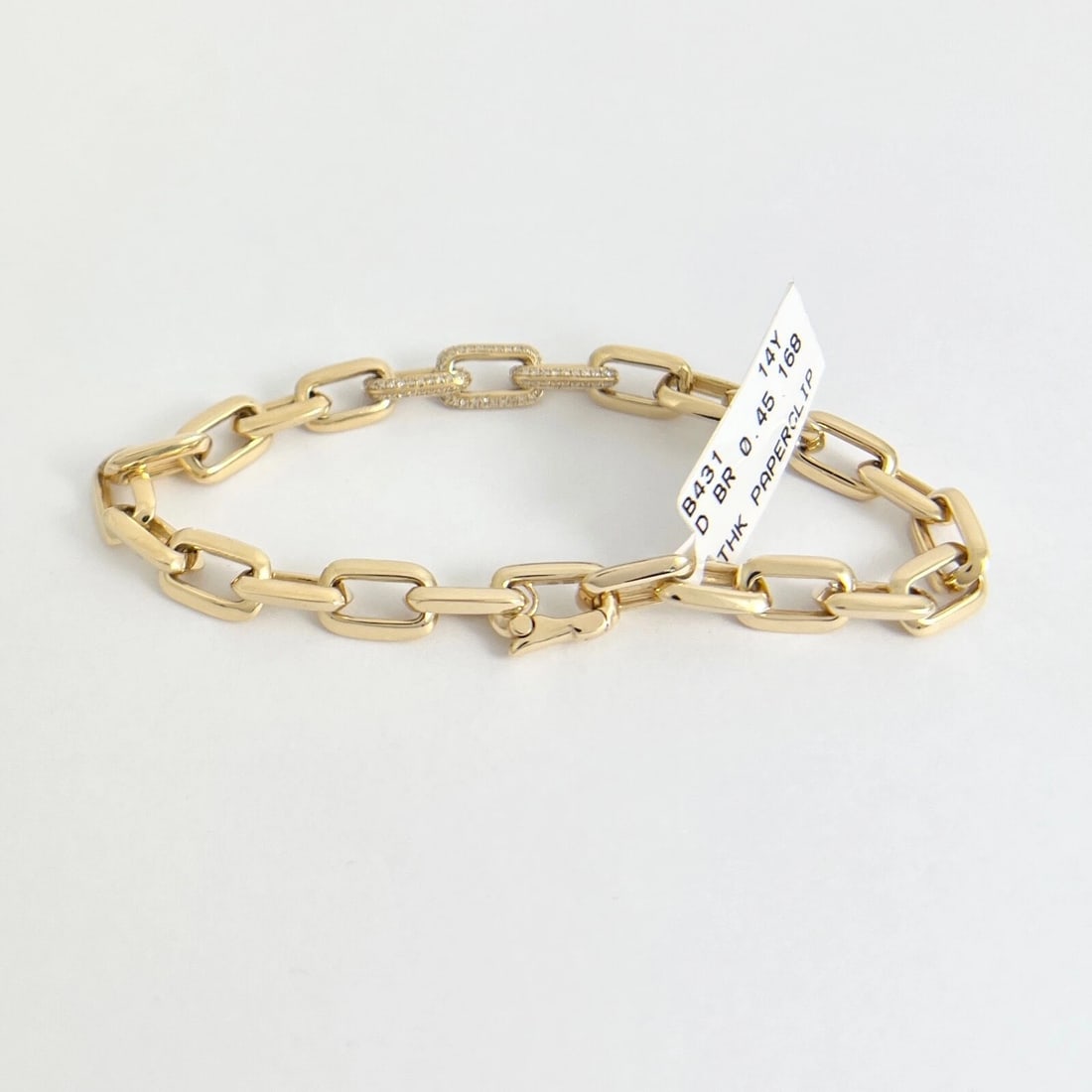 Pave Diamond Paperclip Chain Link Bracelet 14K Yellow Gold, .45 CTW - 6