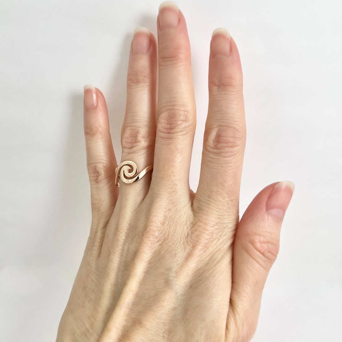 Spiral Swirl Scroll Wave Ring 14K Pink Rose Gold, Size 7.25 - 2