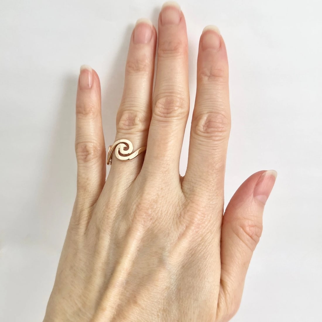 Spiral Swirl Scroll Wave Ring 14K Pink Rose Gold, Size 7.25 - 3