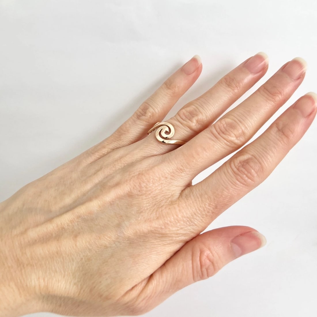 Spiral Swirl Scroll Wave Ring 14K Pink Rose Gold, Size 7.25 - 4