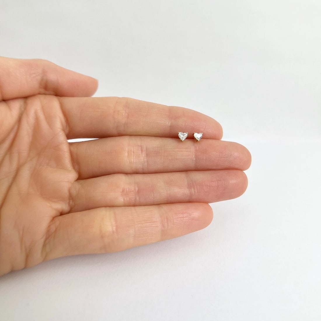 Small Heart Diamond Stud Earrings 14K Yellow Gold .24 CTW - 2