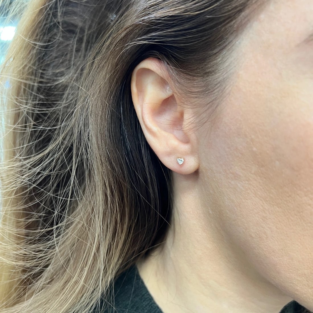 Small Heart Diamond Stud Earrings 14K Yellow Gold .24 CTW - 3