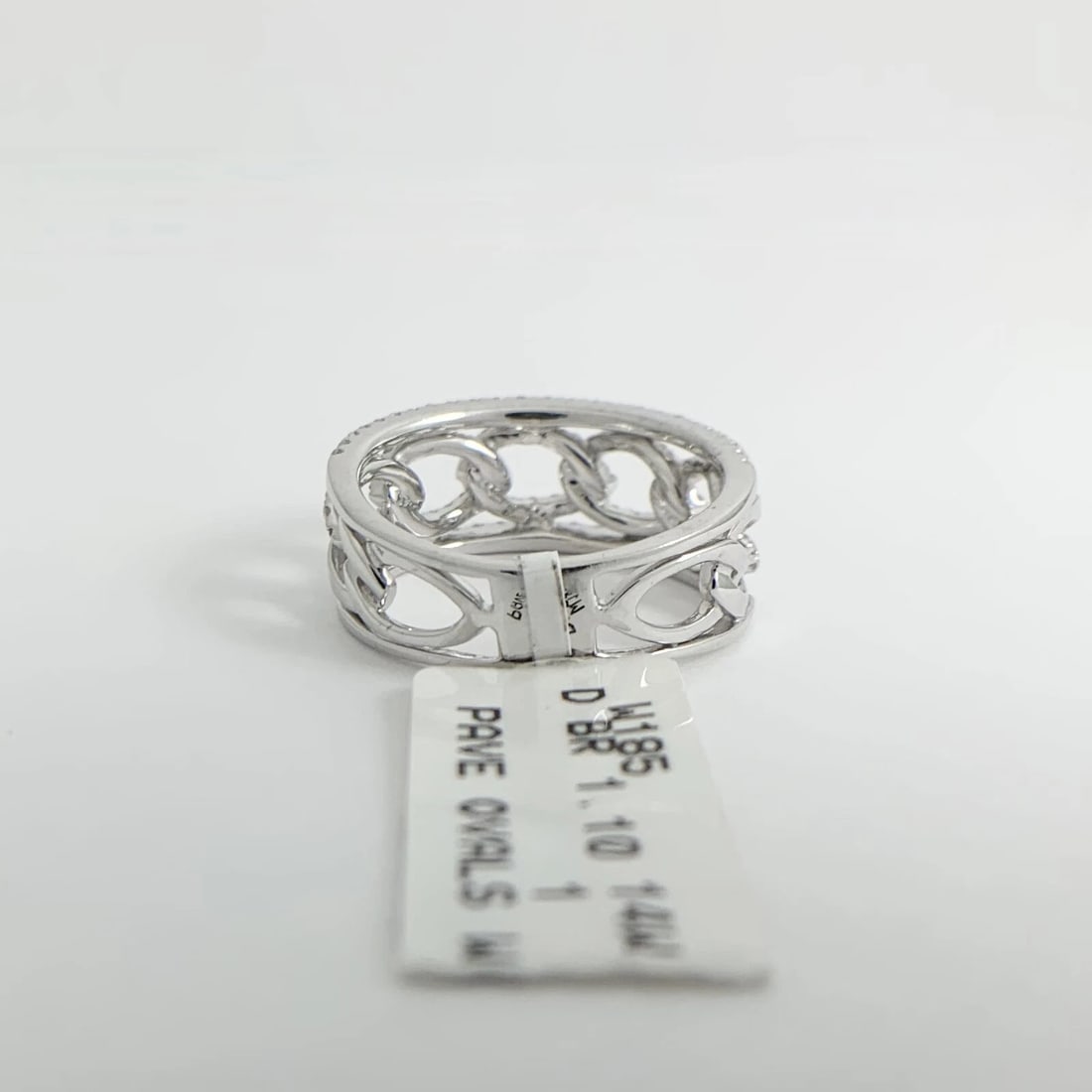 Wide Open Oval Link Pave Diamond Ring Statement Band 14K White Gold, 1.10 CTW - 9