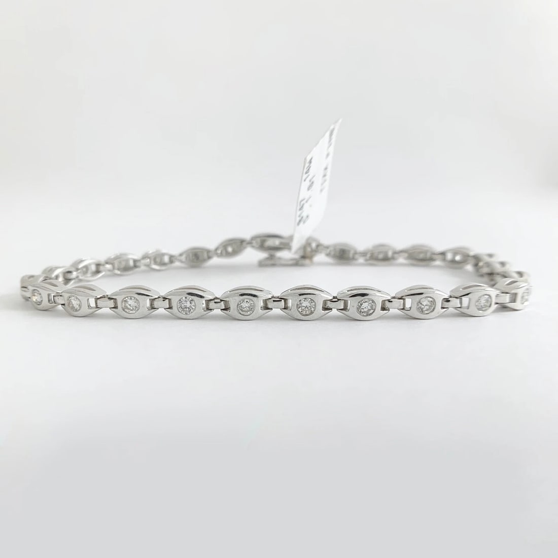 Oval Link Burnished Diamond Tennis Bracelet 14K White Gold, 1.01 CTW, 10.88 Gram - 6