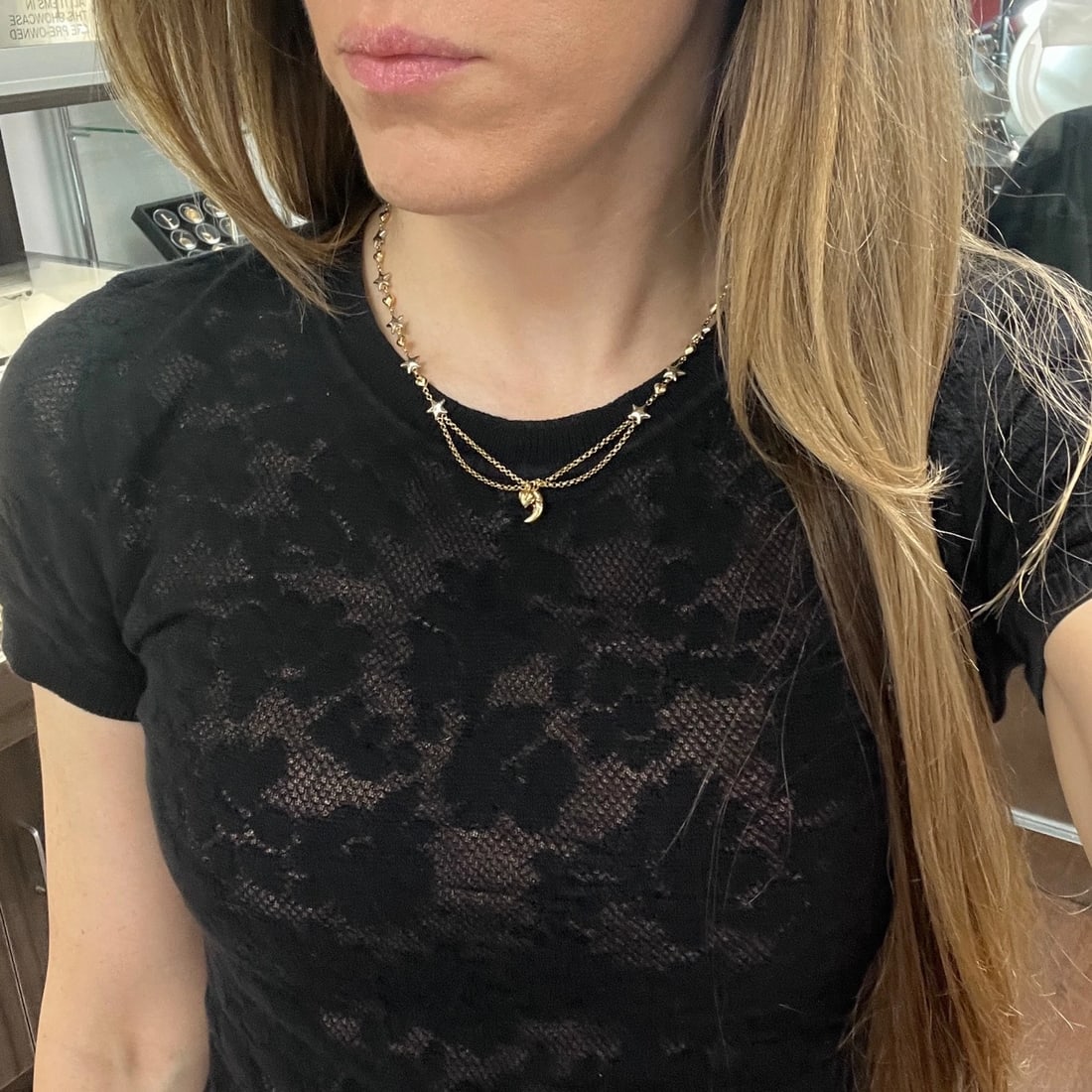 Italian Estate Two-Tone Moon Heart Stars Chain Necklace 14K Yellow Gold, 7.67 Gr - 4