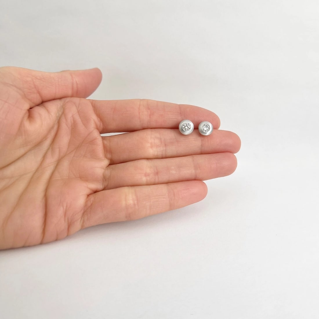 Round Thick Satin Bezel Diamond Stud Earrings 14K White Gold .43 CTW - 2