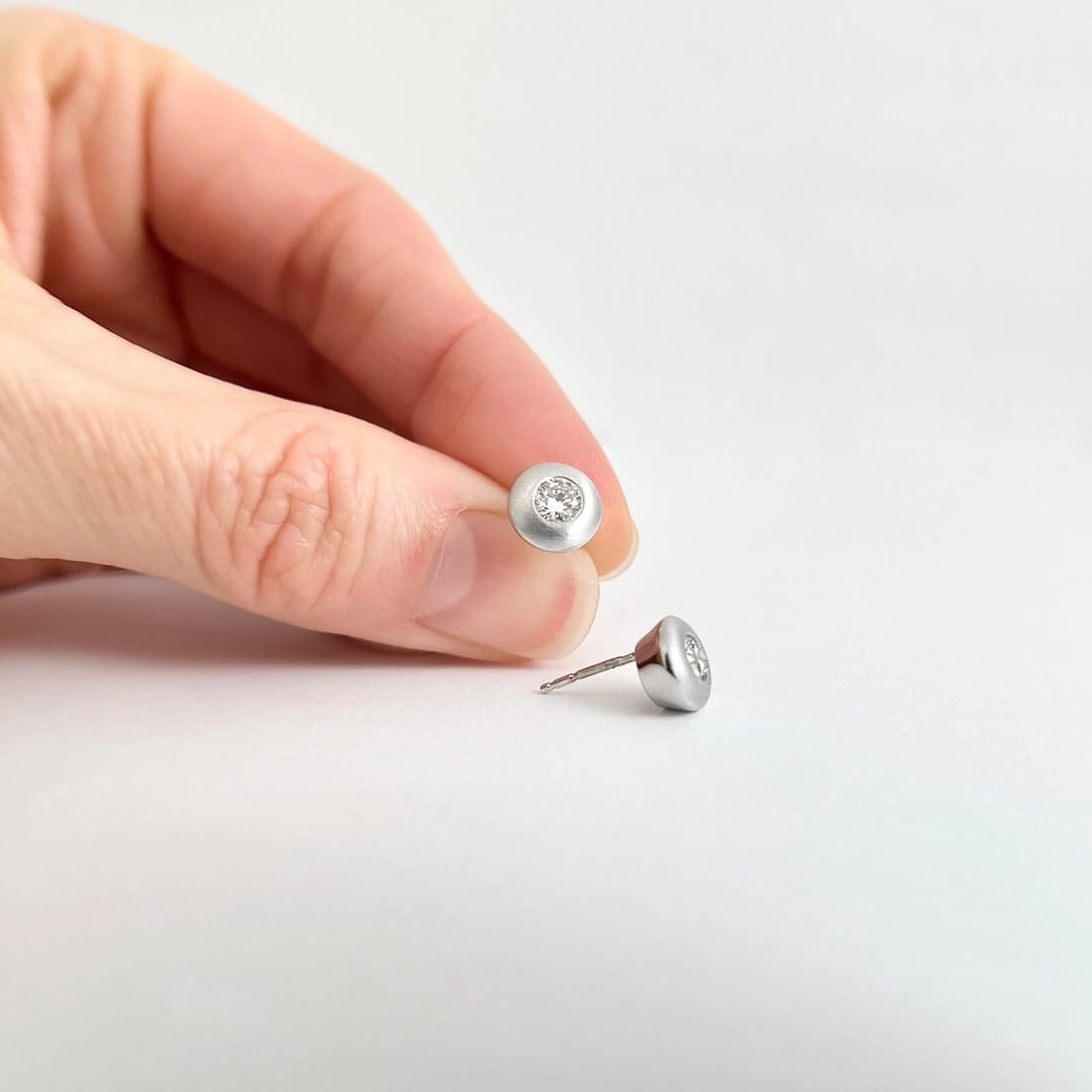 Round Thick Satin Bezel Diamond Stud Earrings 14K White Gold .43 CTW - 4