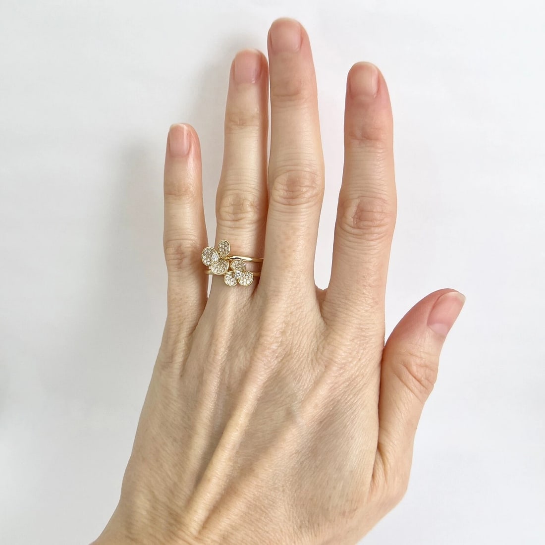 Pave Diamond Flower Floral Split Shank Statement Ring 14K Yellow Gold, .45 CTW - 3