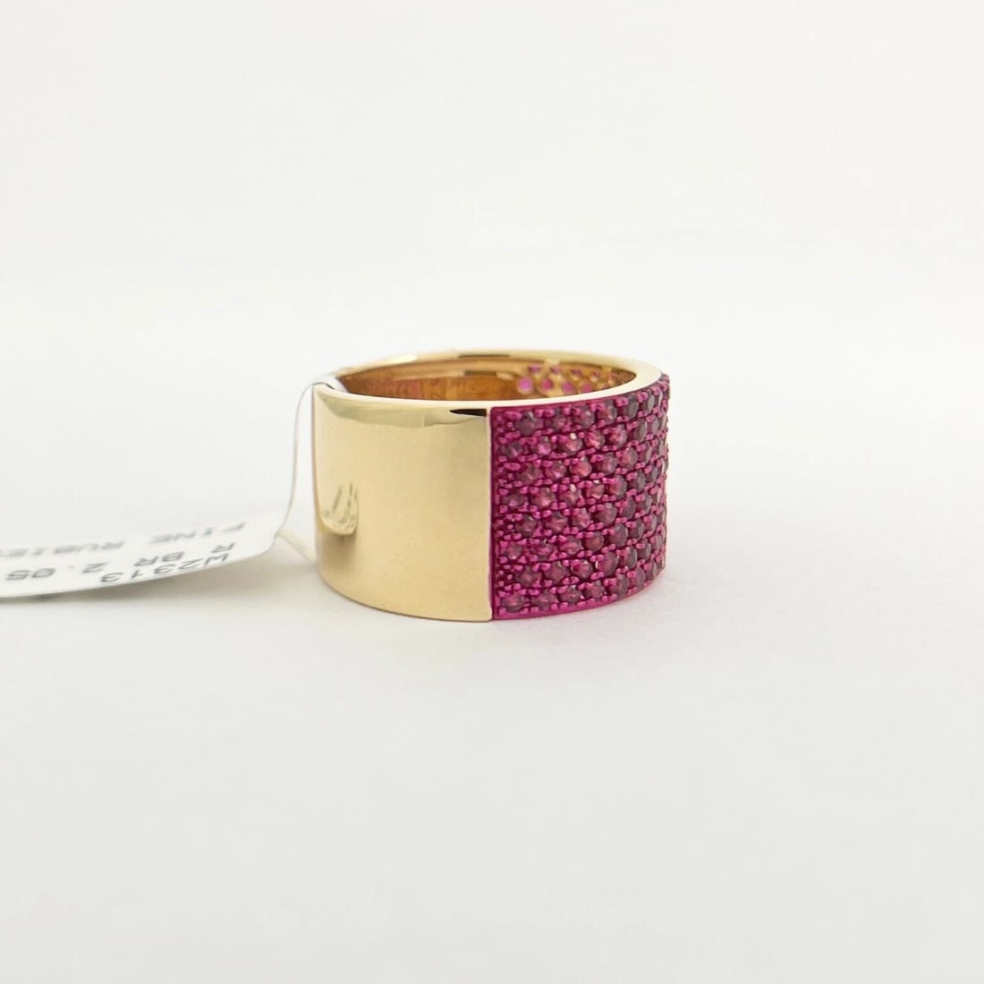 Wide Pave Ruby Gemstone Band Ring 14K Yellow Gold 2.05 CTW - 3