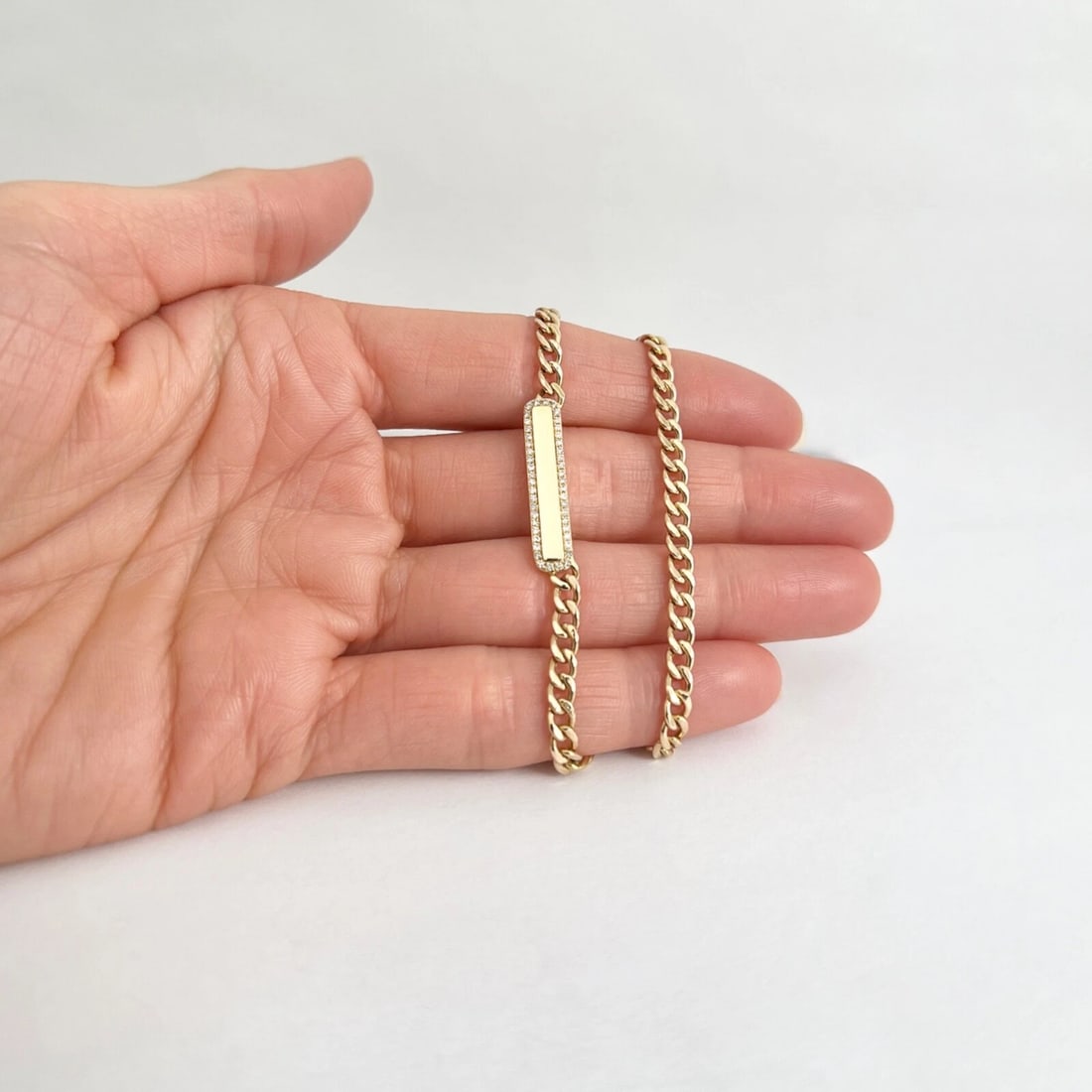 Diamond Bar Cuban Curb Chain Pendant Necklace 14K Yellow Gold .15 CTW - 3