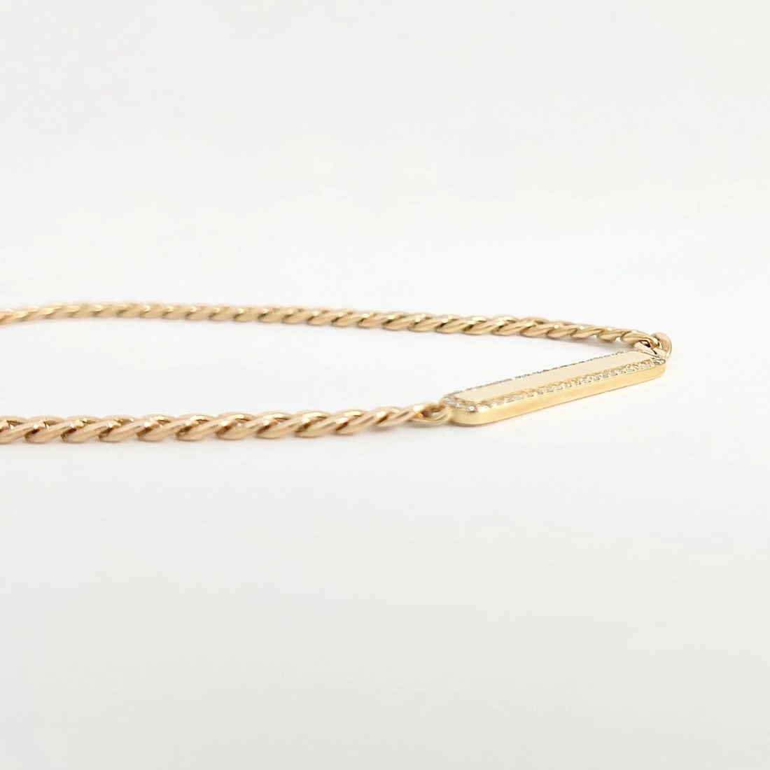 Diamond Bar Cuban Curb Chain Pendant Necklace 14K Yellow Gold .15 CTW - 5