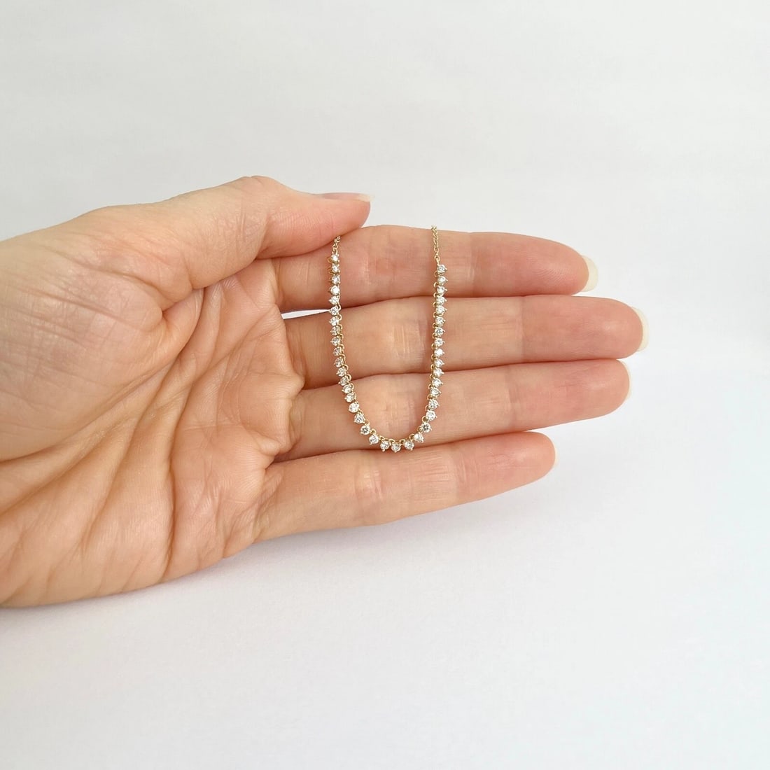 Half Diamond Tennis Chain Necklace 14K Yellow Gold Adjustable, .85 CTW - 3