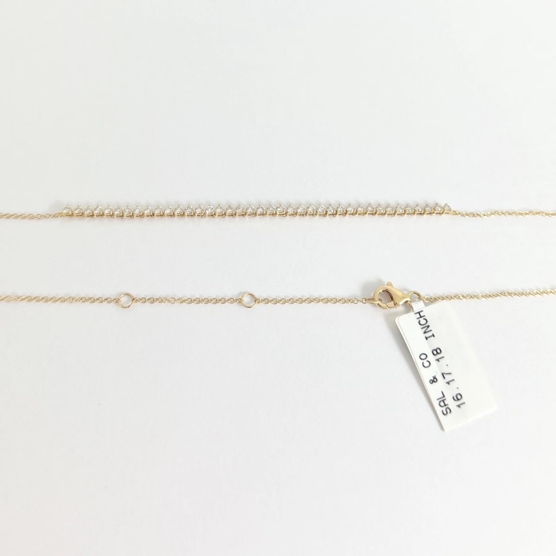 Half Diamond Tennis Chain Necklace 14K Yellow Gold Adjustable, .85 CTW - 7