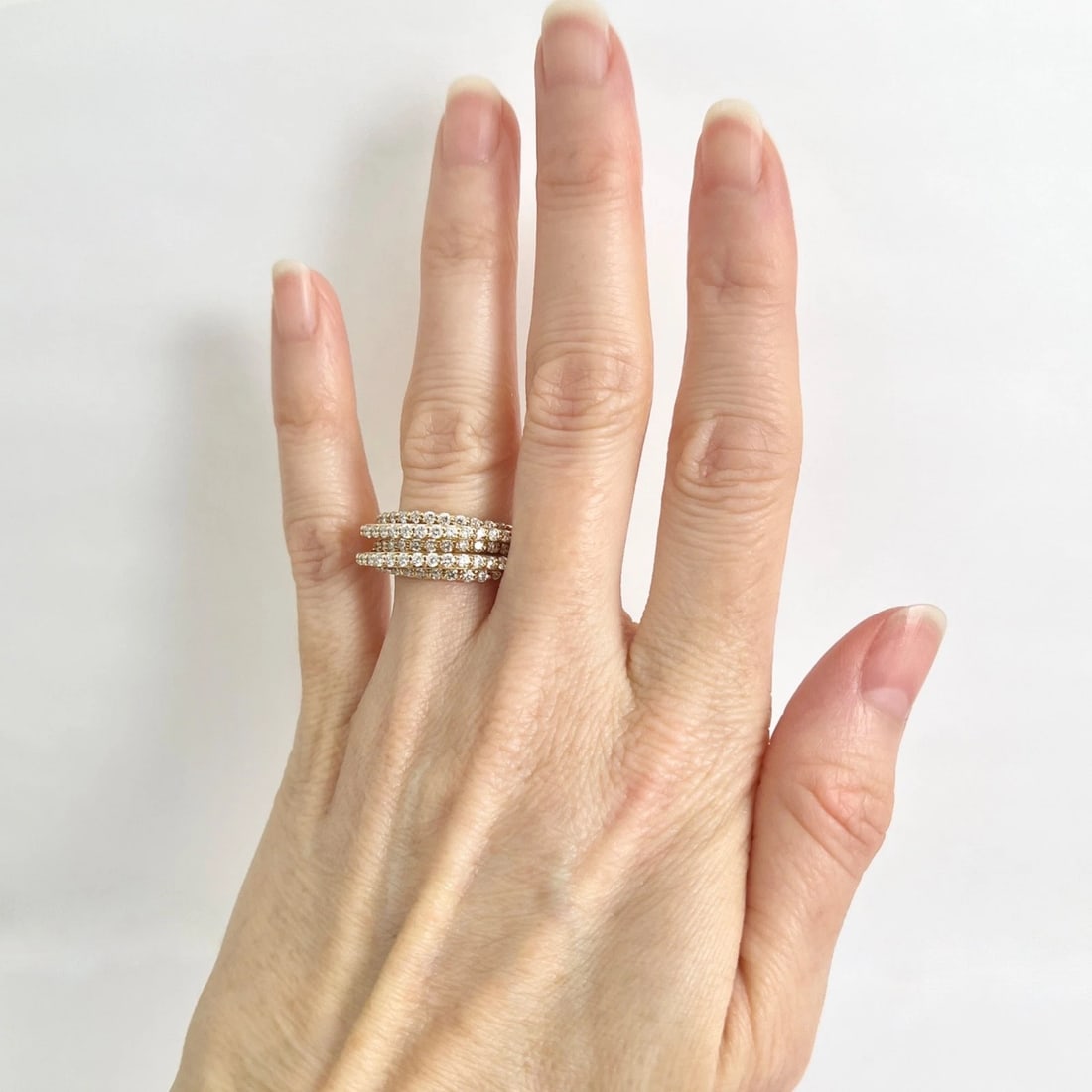 Wide 5-Row Diamond Hi-Low Crossover Ring 14K Yellow Gold, 1.41 CTW - 2