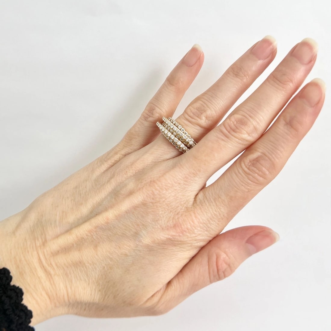 Wide 5-Row Diamond Hi-Low Crossover Ring 14K Yellow Gold, 1.41 CTW - 3