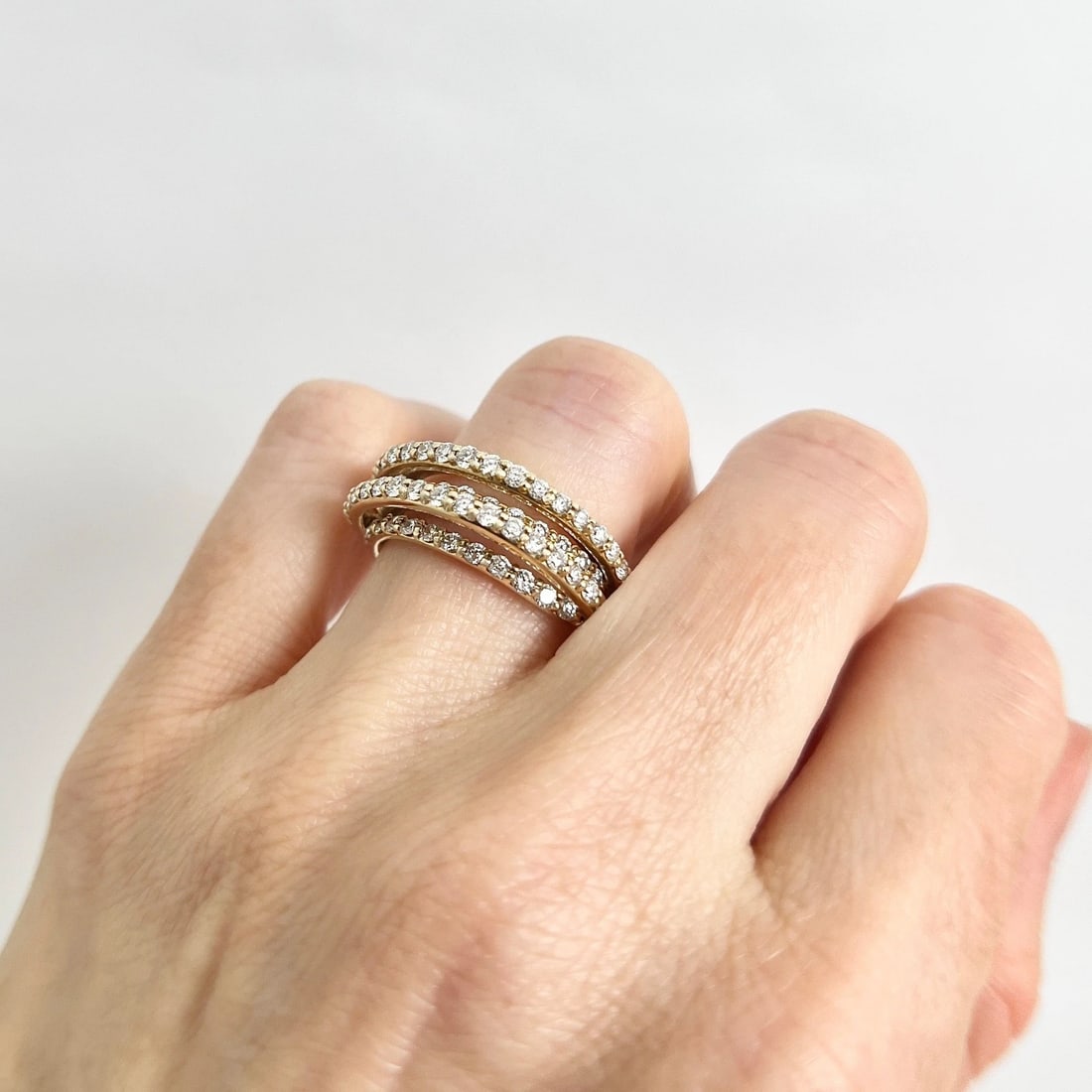 Wide 5-Row Diamond Hi-Low Crossover Ring 14K Yellow Gold, 1.41 CTW - 4