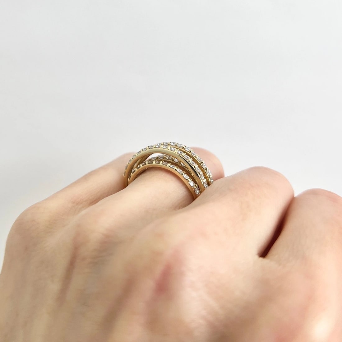 Wide 5-Row Diamond Hi-Low Crossover Ring 14K Yellow Gold, 1.41 CTW - 5