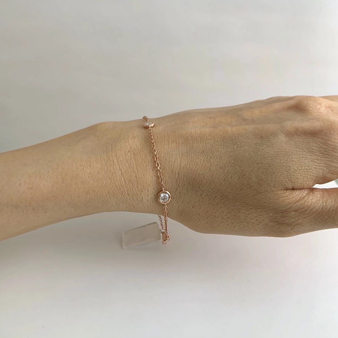 Round Bezel Diamond Station Bracelet 14K Pink Rose Gold 1.01 CTW, 2.63 Grams - 4