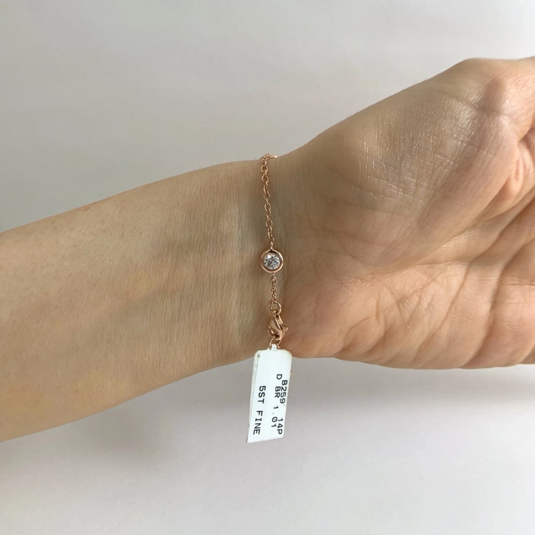 Round Bezel Diamond Station Bracelet 14K Pink Rose Gold 1.01 CTW, 2.63 Grams - 5