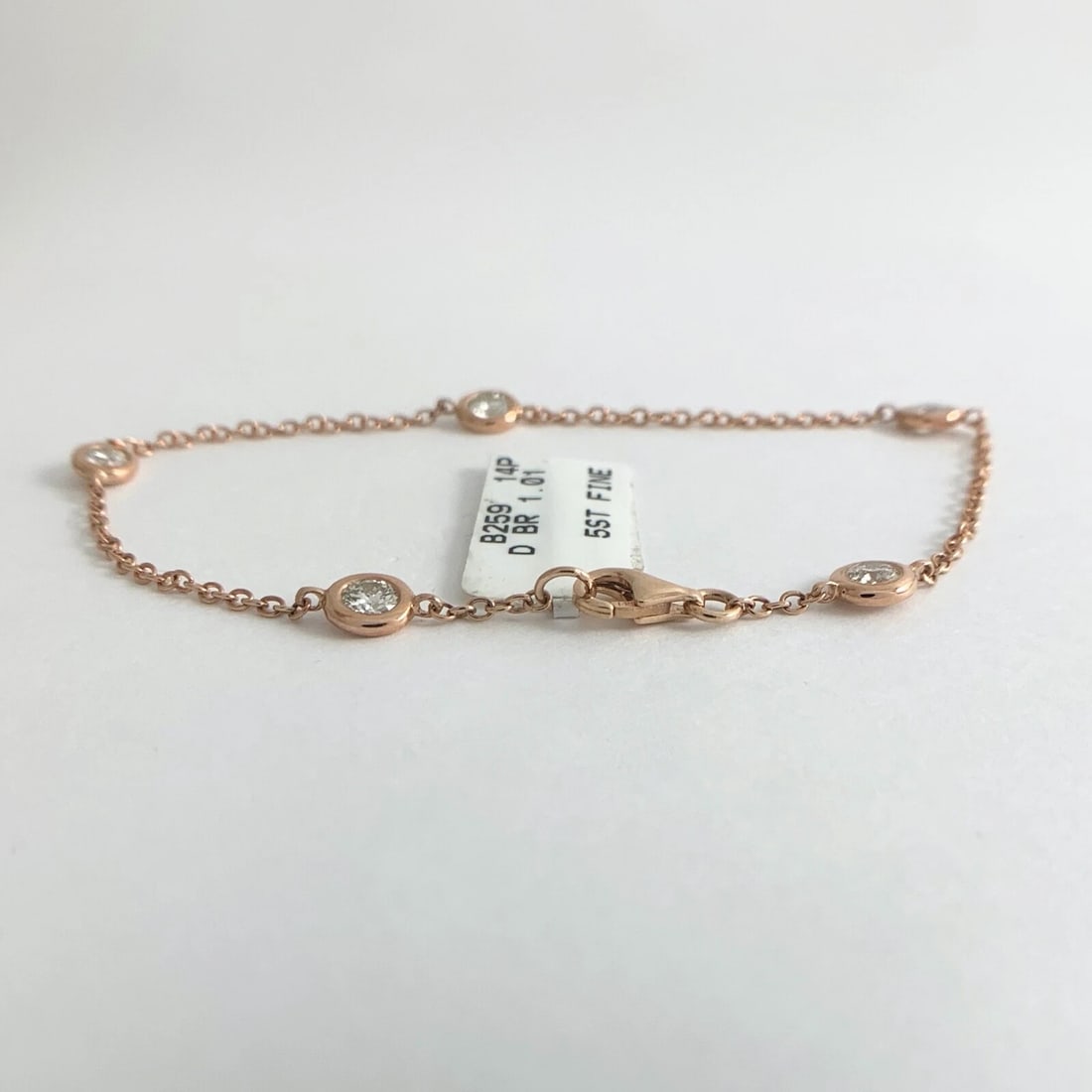 Round Bezel Diamond Station Bracelet 14K Pink Rose Gold 1.01 CTW, 2.63 Grams - 6