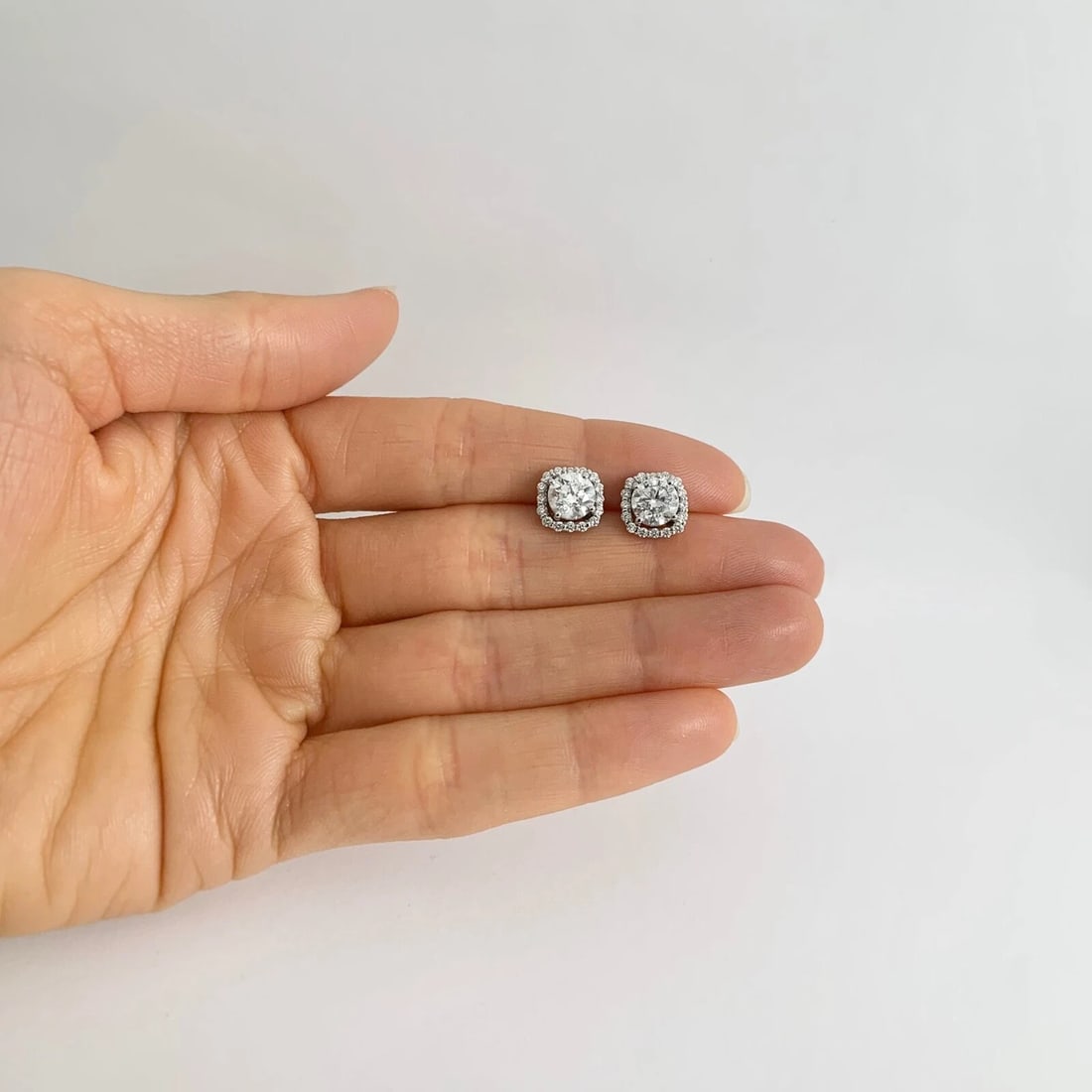 Cushion Diamond Halo Earring Jackets Enhancers 14K White Gold for 2.00 CTW Studs - 3